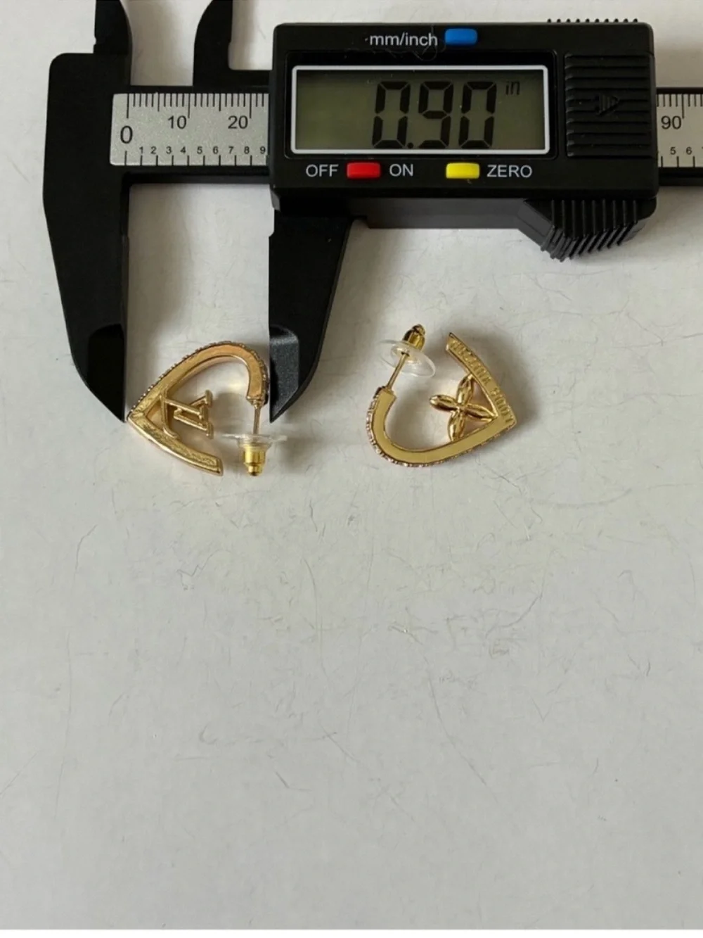 Gold Crystal Heart Hoop Earrings with Monogram Flower